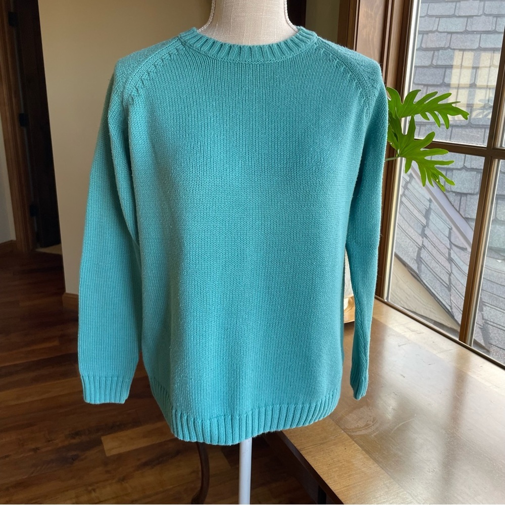 Vintage Cabin Creek Teal  Aqua 100% Cotton Classic Crew Neck Sweater size M